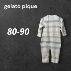 新品未使用 ジェラートピケ 80〜90 マルチカラー ボーダー ロンパース 暖か