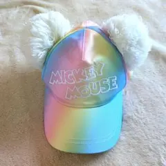 ディズニー　ミッキーマウス　虹色　レインボー　グラデーション　キャップ　帽子