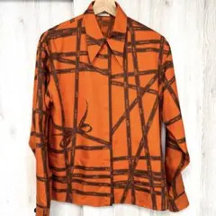 HERMES エルメス シルク100% リボン柄　開襟　シャツ