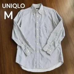 UNIQLO ユニクロ M ストライプシャツ ボタンダウン 長袖 白 ネイビー