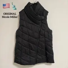 【ORIGINAL Nicole Miller】斜めジップ 中綿ベスト 黒 Mのサムネイル