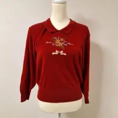 刺繍 リボン トップス/ブラウス 長袖 レトロ レギュラー ヴィンテージ【L】