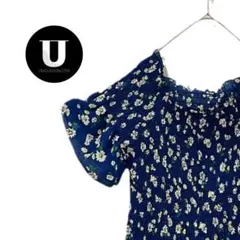 ＼トップス／ ブルー　オフショルダー　古着　総柄　花柄　シースルー　半袖