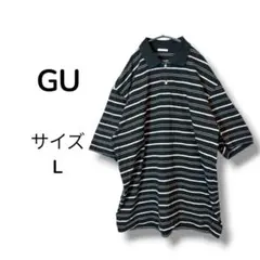 GU ジーユー オーバーサイズボーダーポロシャツ 5分袖 Lサイズ 黒 ピンクのサムネイル