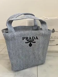 雪様リピートPRADAノベルティ ブラウンボーダー ラフィア トートバッグ