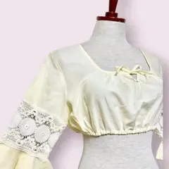 vintage ヴィンテージ ブラウス ショート丈 レース レトロ 海外古着のサムネイル