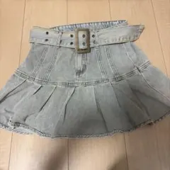 デニムプリーツスカート ライトブルー ベルト付き