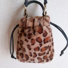 VIOLAd'ORO レオパードファーショルダーバッグ　ヒョウ柄　巾着　ブラウン