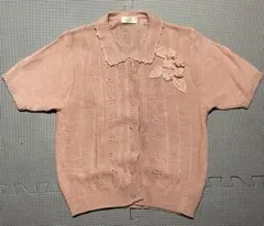 ヴィンテージ 花モチーフ襟付き半袖ニット ピンク