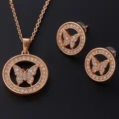 バタフライデザイン ネックレスとイヤリングセット