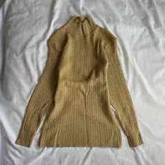 vintage リブ編み 長袖ニット タートルネック タイト マスタード