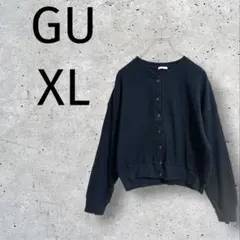 GU◆リブカーディガン/ショート丈/XL/ブラック/羽織り