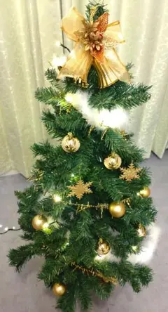 クリスマスツリー　120cm 中型　 ゴールドオーナメント、木製台座付き