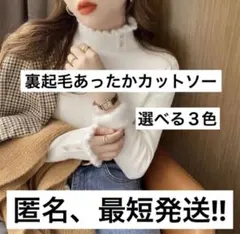 裏起毛トップス ニットカットソー ハイネック フリル レディース 冬服