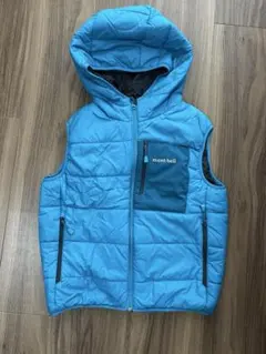 【最終価格】モンベル　mont-bell 140フード付きリバーシブルベスト 青