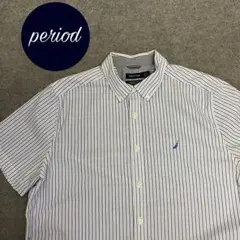 P2076 NAUTICA ストライプ　ロゴ　半袖シャツ　古着