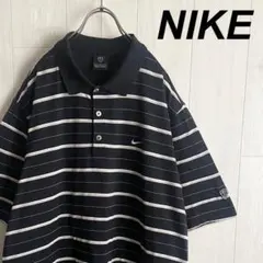 NIKE ナイキ 刺繍ロゴ ボーダー 半袖 コットン ポロシャツ L