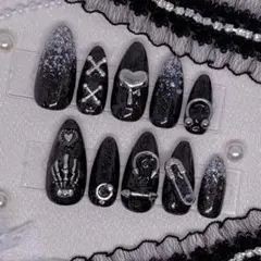 【No.39】ネイルチップオーダー 地雷系ブラックラメネイルチップ