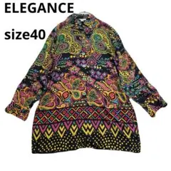 Elegance シルク100％　長袖 総柄シャツ カラフル ペイズリー柄のサムネイル