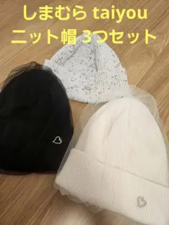 しまむら　チュール ワッチ ニット帽　taiyou アイボリー ブラック　グレー
