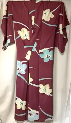 Ｙレトロ　小紋 夏用絽着物 深赤色 花柄のサムネイル
