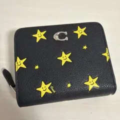 COACH コーチ 二つ折り ミニ財布 スター 星柄 ブラック レザー cロゴ