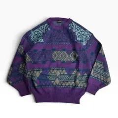 VINTAGE 90s 幾何学 バーズアイ ヴィンテージ ジャガードニット 古着