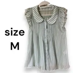 【夏服最終価格】ストライプ トップス サイズM ブラウス ノースリーブ 可愛い系