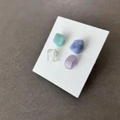 天然石 スクエア型ピアス 4個セット