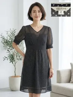 anyFAM ドット シフォン ワンピース 黒 2のサムネイル