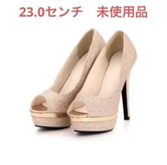 パンプス 13cm デイジーストアヒール オープントゥ パンプス　ゴールドキャバのサムネイル