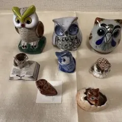 陶器系 フクロウ置物 8体セット