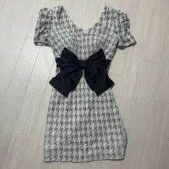 dazzy store ハウンドトゥース柄ナイトドレス リボン　キャバドレス
