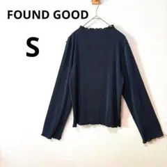 ファウンドグッド S ネイビー メロウ プリーツ ハイネック カットソー