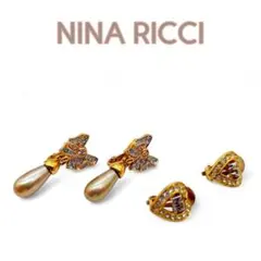 ニナリッチ イヤリング 2点 ハート＆リボン ラインストーン ヴィンテージ