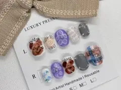 829.現品ネイルチップ　ちぐはぐアニマル個性派ネイル