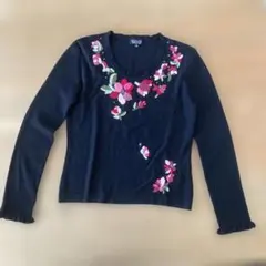 ソニアリキエル刺繍入り毛100%黒の長袖ニットセーター