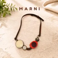 MARNI ウッドパーツ 幾何学 ネックレス 本革レザーネックレス 袋付き