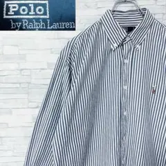 90s ポロラルフローレン 長袖シャツ BDシャツ カラー刺繍ポニー ストライプ