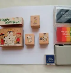 【まとめ売り・おまけ付き】スヌーピー木製スタンプ等5ケ（スタンプ台ペン）