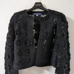 エムズグレイシー カーディガン レース 花 ニット 黒