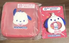 はぴだんぶい　当たりくじ　ポチャッコ　メッシュポーチ、缶バッチ