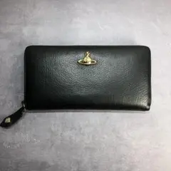 ヴィヴィアン 長財布 黒 スクイグル オーブ ラウンドファスナー レザー 黒