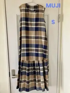無印良品　マドラスチェック　スリーブレスワンピース　S