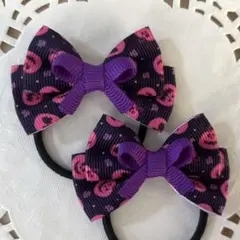 ハンドメイド ヘアゴム ハロウィン ピンク パープルリボン 799