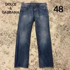 ドルチェ＆ガッバーナ デニムパンツ ダメージ加工 ロゴプレート付き 50 