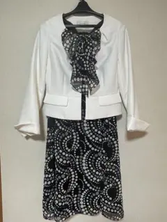 白黒ドットワンピース　白　ジャケット　9号 M 冠婚葬祭 入学式