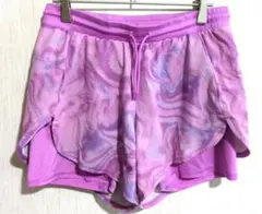 オールインモーションマーブル柄ショートパンツ 裾フレア3L紫桃 ポリエステル運動