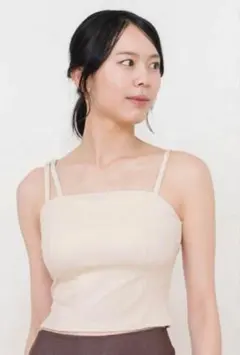 SUKALA リブデニムロングキャミソール サンドベージュ Lサイズ SUKALA】リブデニムロングキャミソール(XS・Sサイズ チョコレート