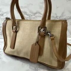 COACH コーチ ツイード×本革レザー 2wayハンドバッグ ショルダーバッグ